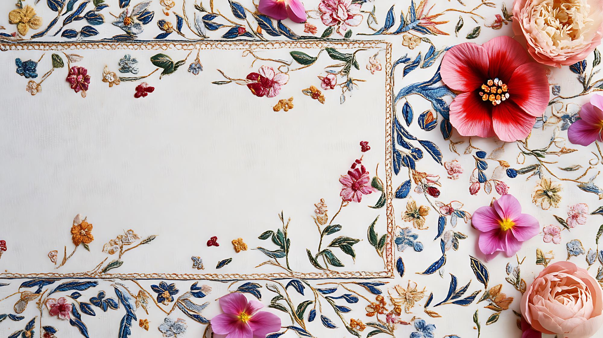 haft floral na jedwabiu